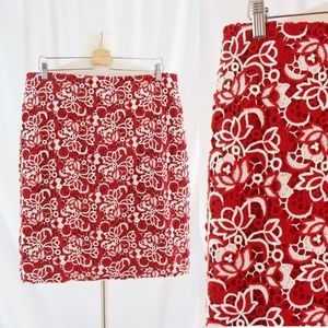Talbots Red Embroidered Lace Pencil Skirt 14p